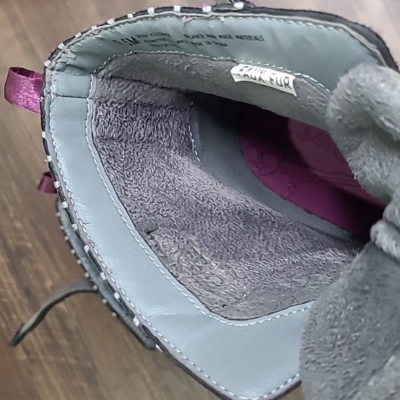 J-41 Gray Black Vegan Textile Upper Faux Fur Jeep Traction Sole Boots Sz 9.5M - Picture 9 of 10